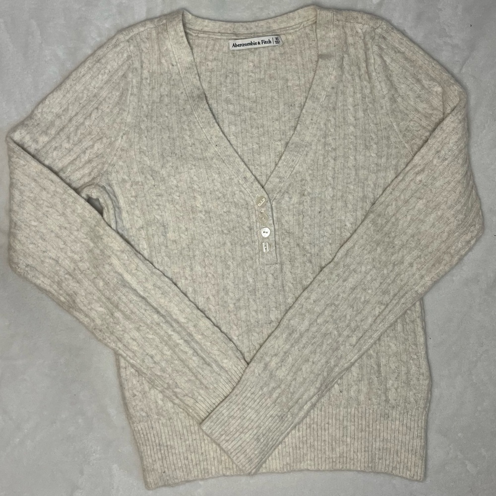 Abercrombie & Fitch Slim Cable Henley - cream - size  XS